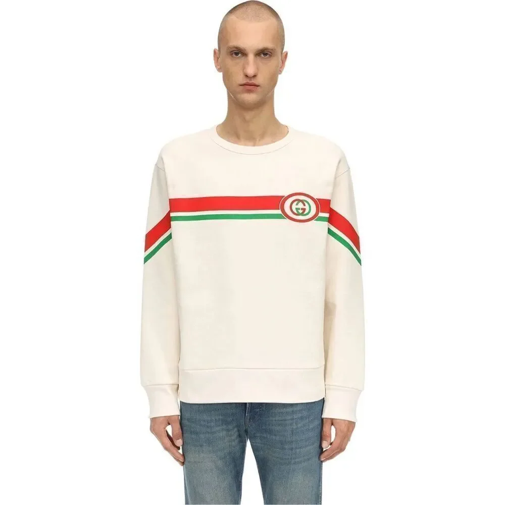 Gucci Striped GG Interlocking logo sweatshirt white men's size large
